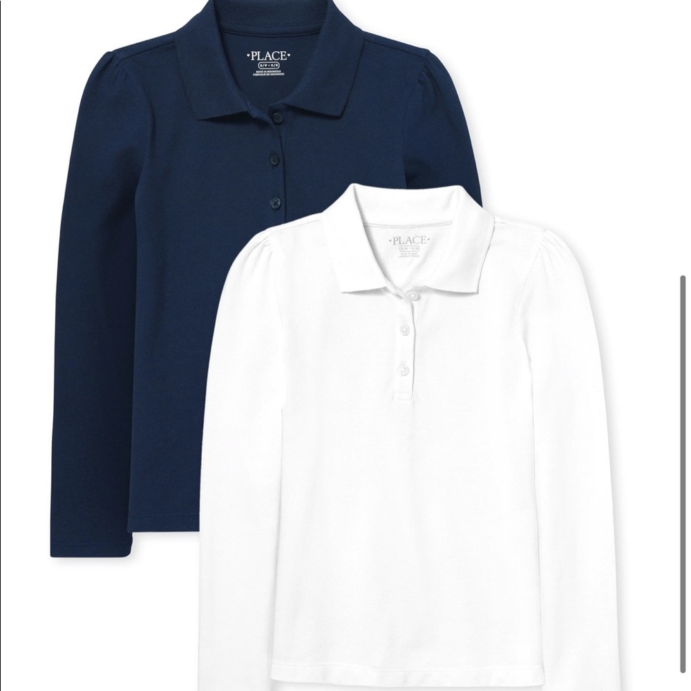 2 pack white & navy long sleeve uniform shirts